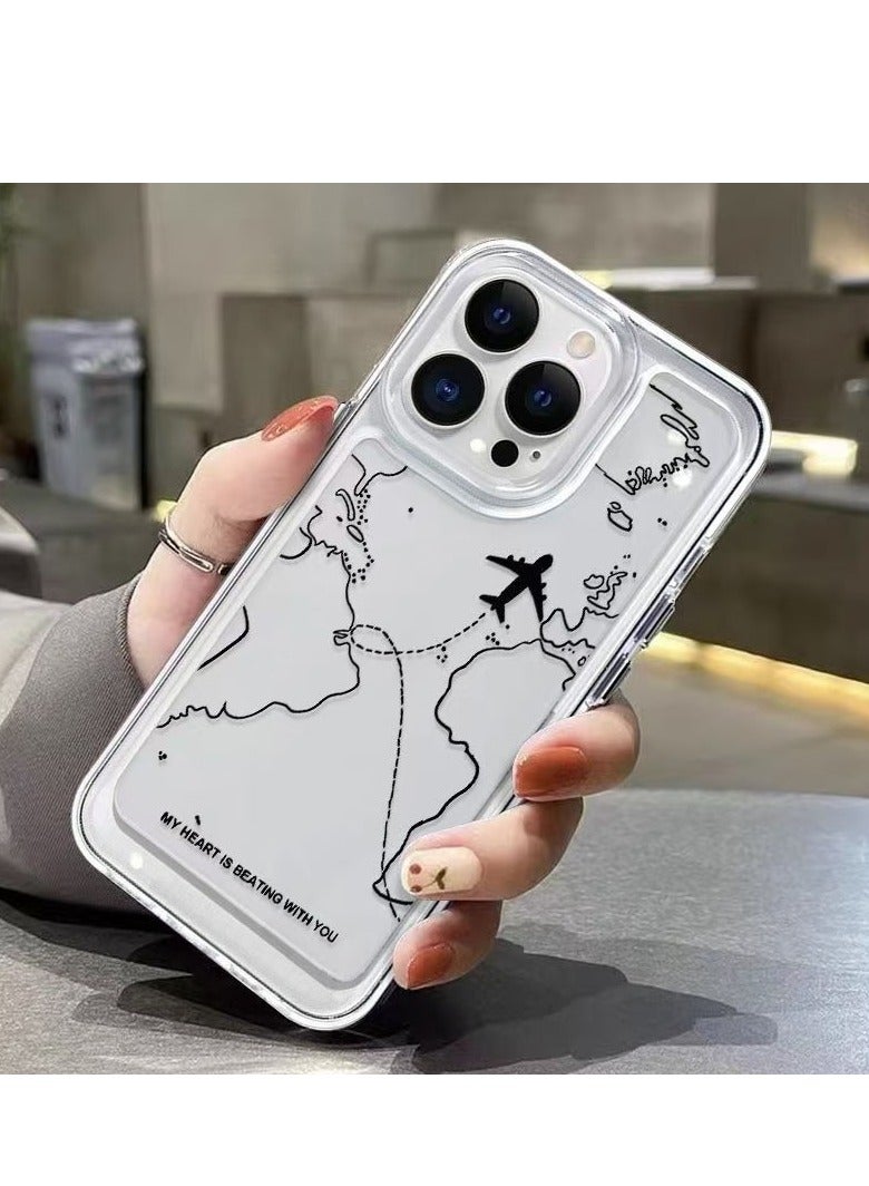 Transparent Space Shell – Airplane Map 322 Design for iPhone 16 Pro, Stylish and Protective Case - Image 2