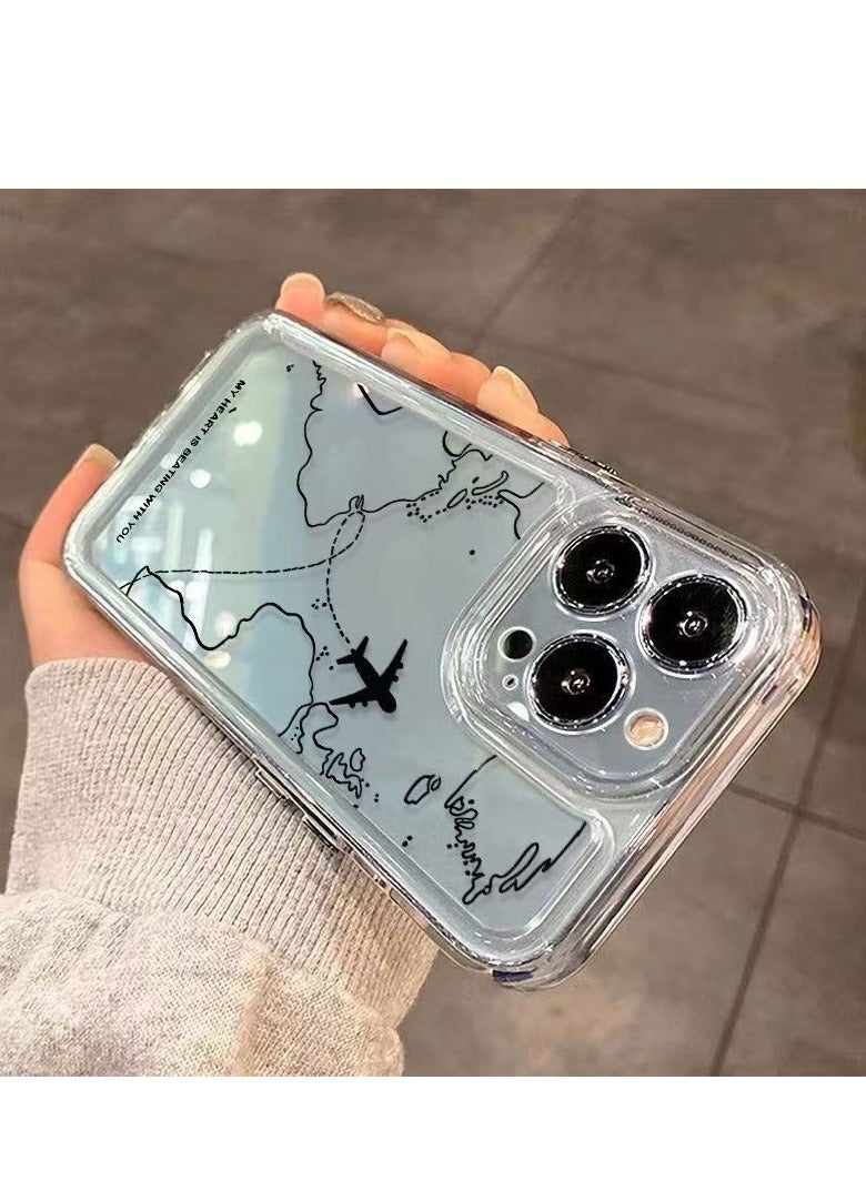 Transparent Space Shell – Airplane Map 322 Design for iPhone 16 Pro, Stylish and Protective Case - Image 5