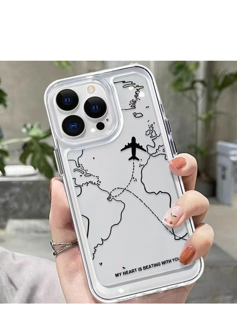 Transparent Space Shell – Airplane Map 322 Design for iPhone 16 Pro, Stylish and Protective Case - Image 3