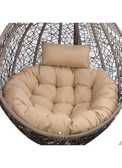 Garden terrace rattan swing chair wicker egg-shaped hanging chair hammock hanging chair large cushion hanging basket chair cushion indoor and outdoor (cushion only) (color: khaki) (100CM)