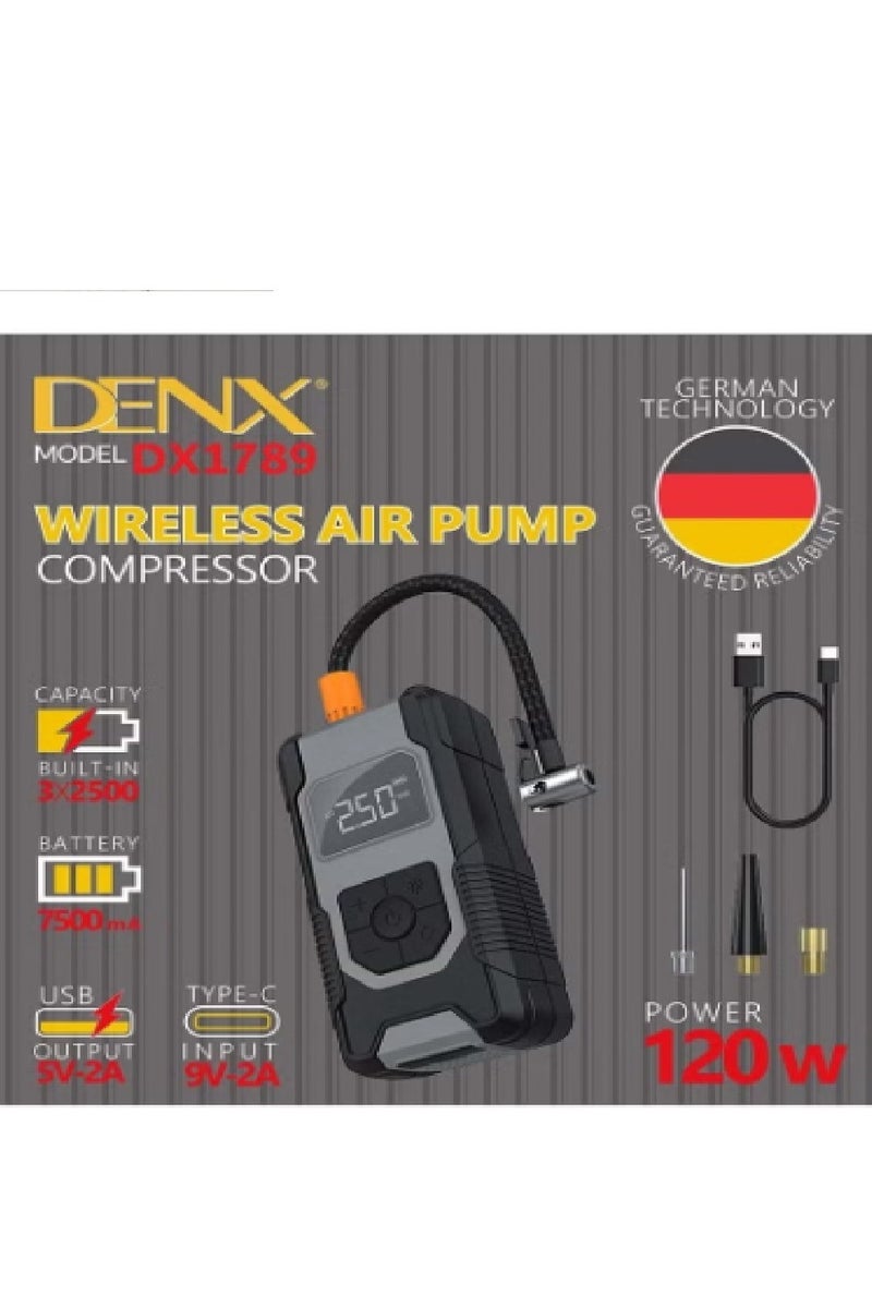 Denx Cordless Car Tire Inflator | 120W with 7500mAh Portable Charger, High Brightness LED Light and Powerful Rechargeable Lithium Battery - Image 3