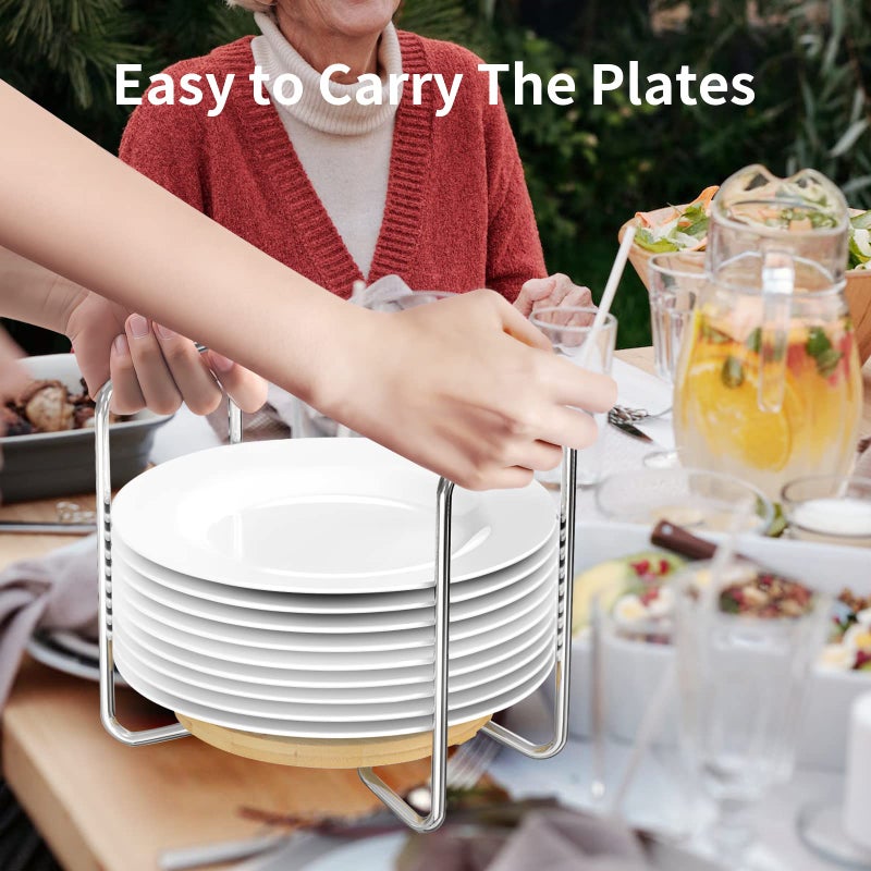 Wisuce Dish Racks for Kitchen Countertop Organizer - Bamboo Plate Holder Adjustable Size | Stainless Steel 304 Portable Handle for Kitchen Drawer Countertop Cupboard Shelf - Image 4