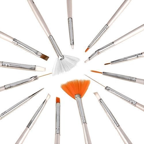 Gugzy 15 Nail Art Brushes And 5 Two Way Dotting Tool Pack of 20 White Silver - Image 4