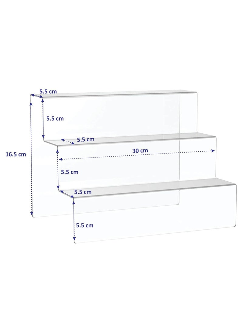 Saudi Deals - 3-Tier Clear Acrylic Display Riser Shelf, Sturdy, and No-Assembly Organizer Stand Perfect for Cupcakes, Cosmetics, Perfumes, and More - Image 1