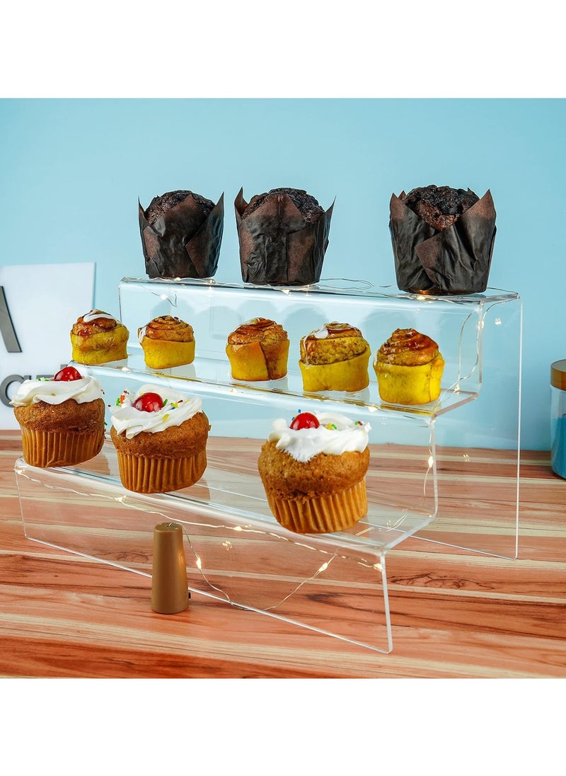 Saudi Deals - 3-Tier Clear Acrylic Display Riser Shelf, Sturdy, and No-Assembly Organizer Stand Perfect for Cupcakes, Cosmetics, Perfumes, and More - Image 1