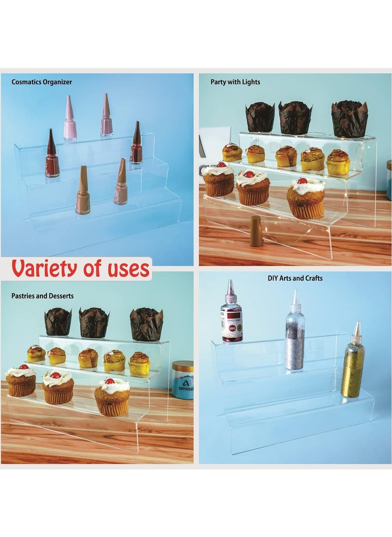 Saudi Deals - 3-Tier Clear Acrylic Display Riser Shelf, Sturdy, and No-Assembly Organizer Stand Perfect for Cupcakes, Cosmetics, Perfumes, and More - Image 1