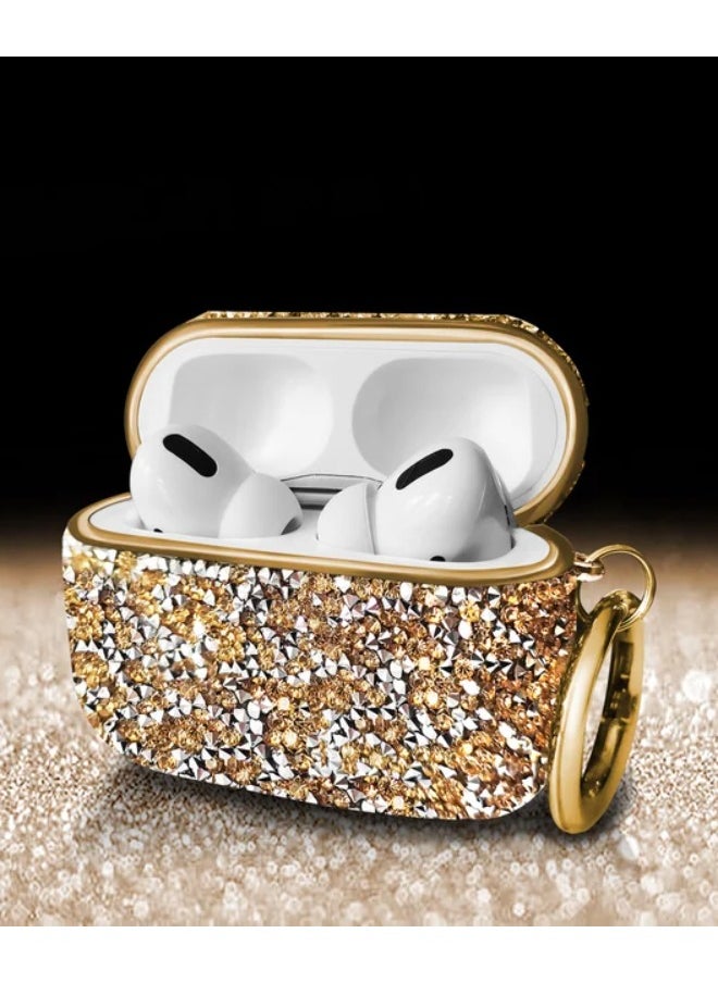 ACLIX Compatible with Airpods Pro2 Diamond Case 3D Rhinestone Bling Glitter Crystal Shiny Sparkle Cute for Air Pods Pro 2 Cover for Girls Women Wireless Charging Luxury Skin for Air Pods Pro 2-Gold 