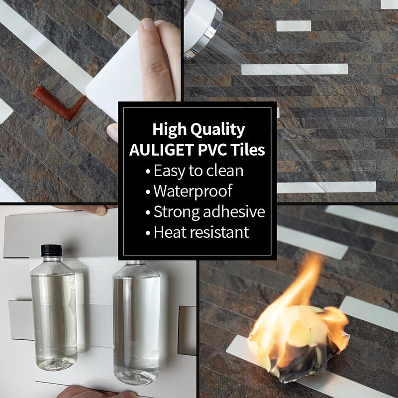 AULIGET 20 Sheets Rust Slate Peel and Stick Backsplash, PVC Mixed Metal Silver Wall Tile Stick on Backsplash for Kitchen and Bathroom - Image 5