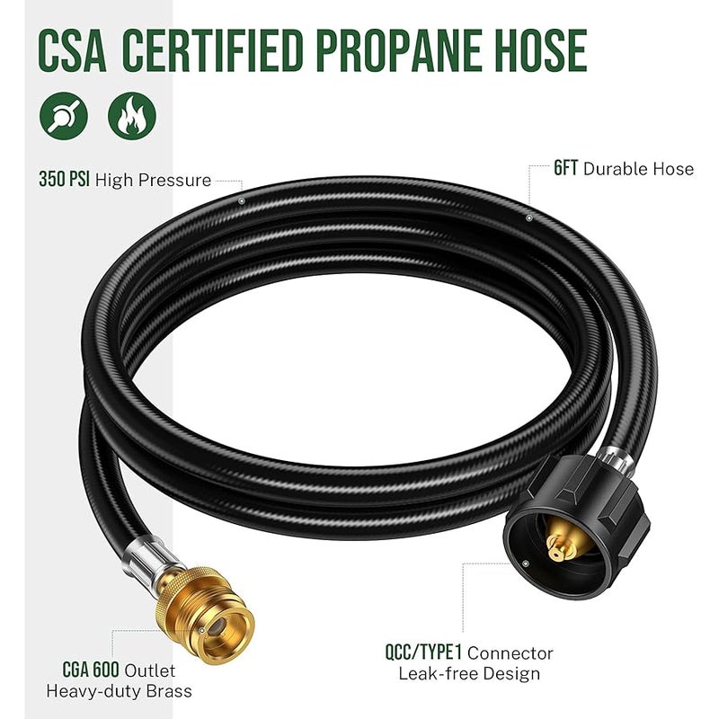 Alloxity 6 Feet Propane Hose Adapter 1lb to 20lb，Propane Adapter 20lb to 1lb Converter, Propane Tank Adapter Hose 20 lb to 1 lb for Weber Q Grill/Coleman Stove/Blackstone Griddle/Buddy Heater - Image 5