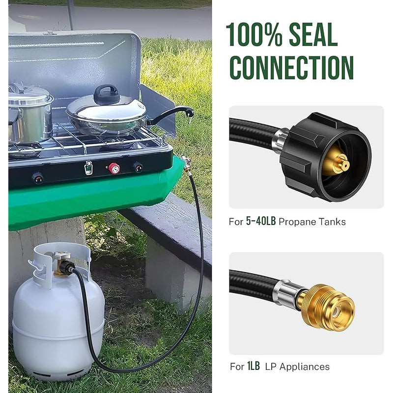 Alloxity 6 Feet Propane Hose Adapter 1lb to 20lb，Propane Adapter 20lb to 1lb Converter, Propane Tank Adapter Hose 20 lb to 1 lb for Weber Q Grill/Coleman Stove/Blackstone Griddle/Buddy Heater - Image 3