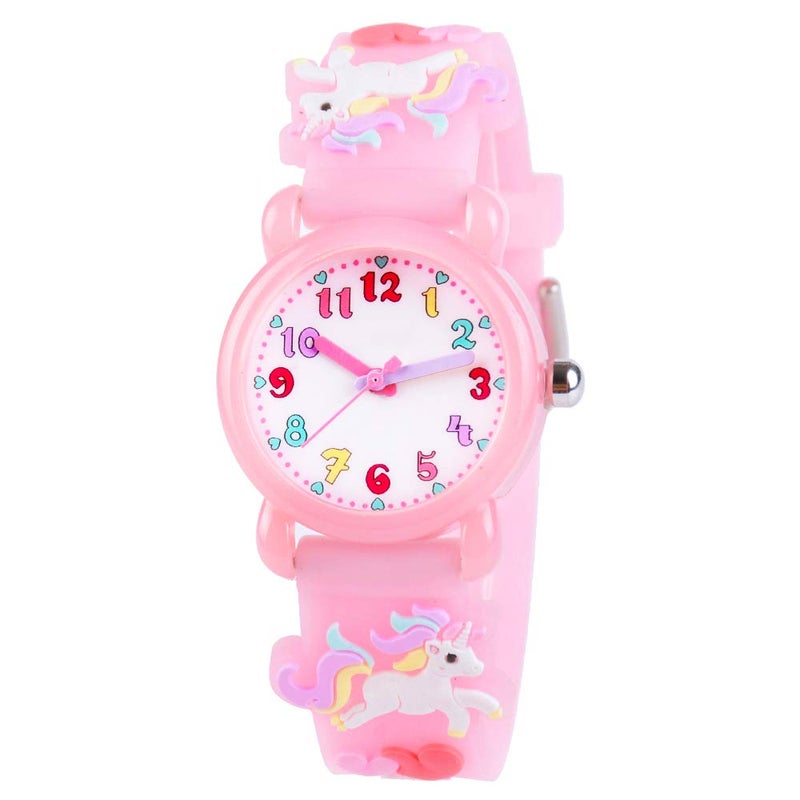 Venhoo Kids Watches 3D Cute Cartoon Waterproof Silicone Children Toddler Wrist Watch Unicorn for 3 4 5 6 7 8 Year Girls Little Child-Pink