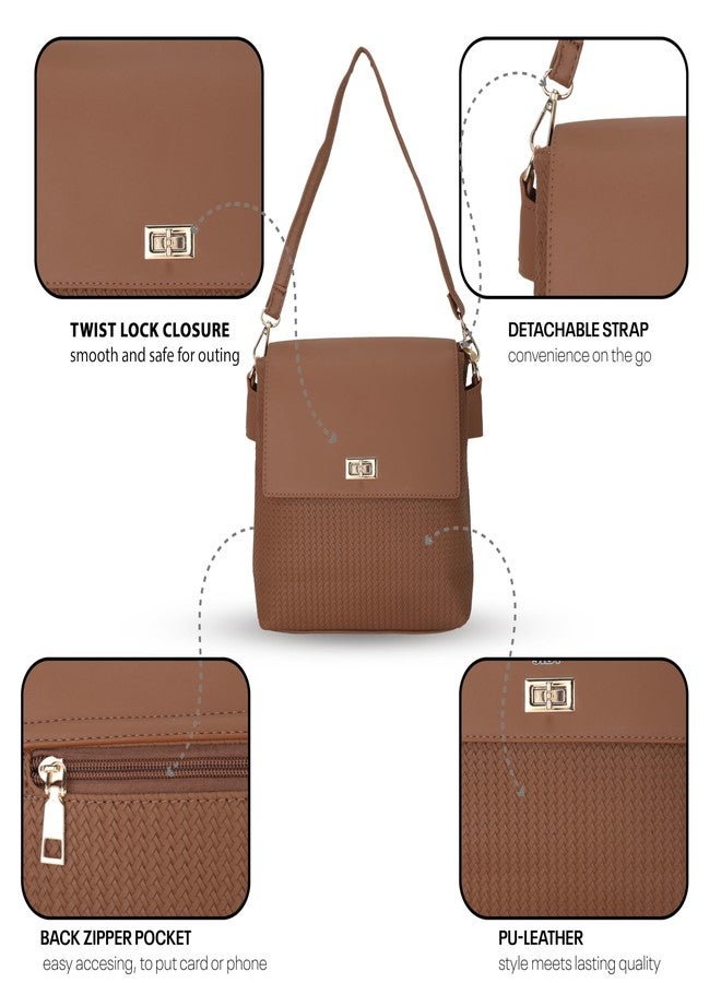 SIBY PU Leather Weave Style Purse for Women-Front Flap Cross-Body Purse with Two Handle Strap,5 Compartments- Brown - Image 3