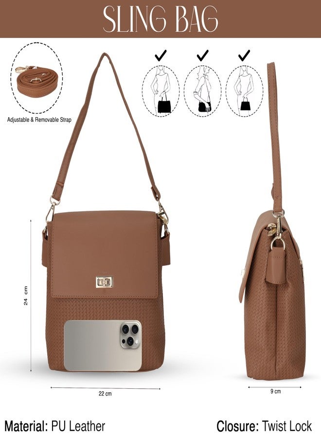 SIBY PU Leather Weave Style Purse for Women-Front Flap Cross-Body Purse with Two Handle Strap,5 Compartments- Brown - Image 4