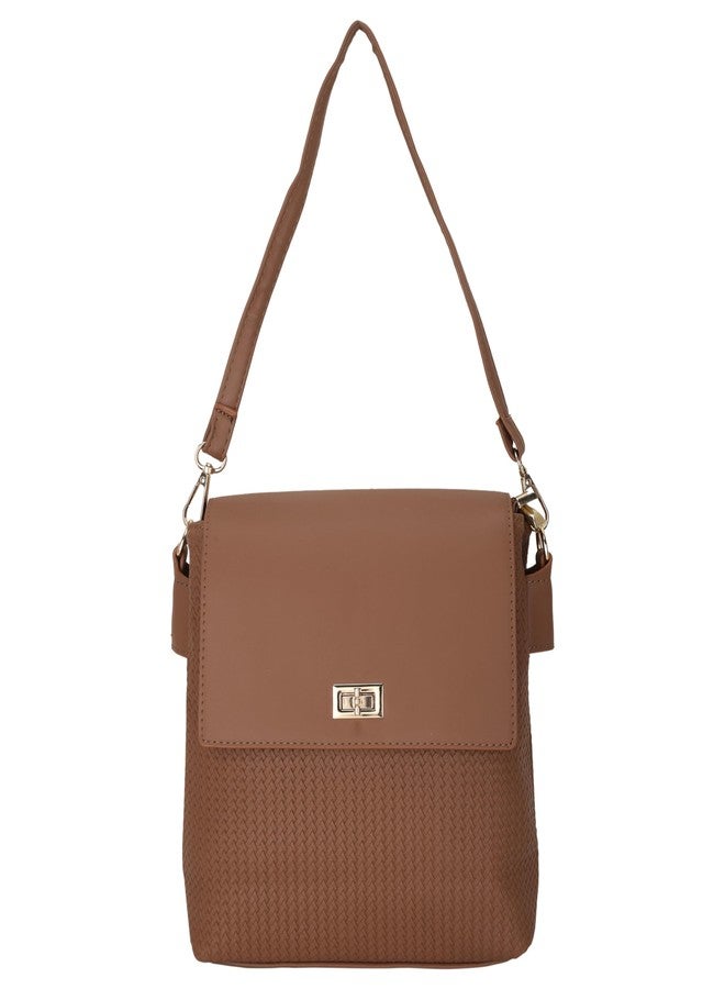 SIBY PU Leather Weave Style Purse for Women-Front Flap Cross-Body Purse with Two Handle Strap,5 Compartments- Brown - Image 1