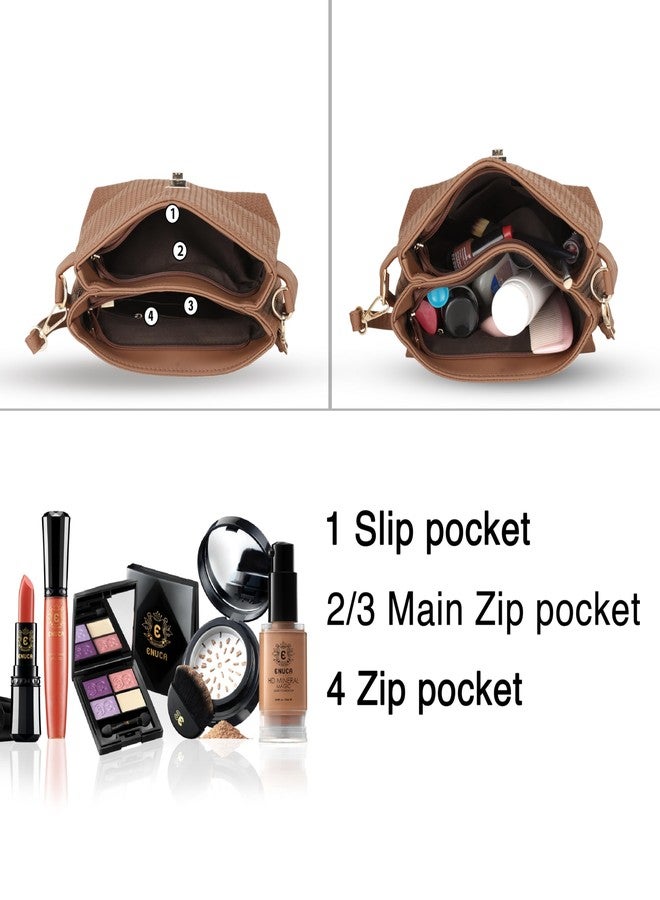 SIBY PU Leather Weave Style Purse for Women-Front Flap Cross-Body Purse with Two Handle Strap,5 Compartments- Brown - Image 5