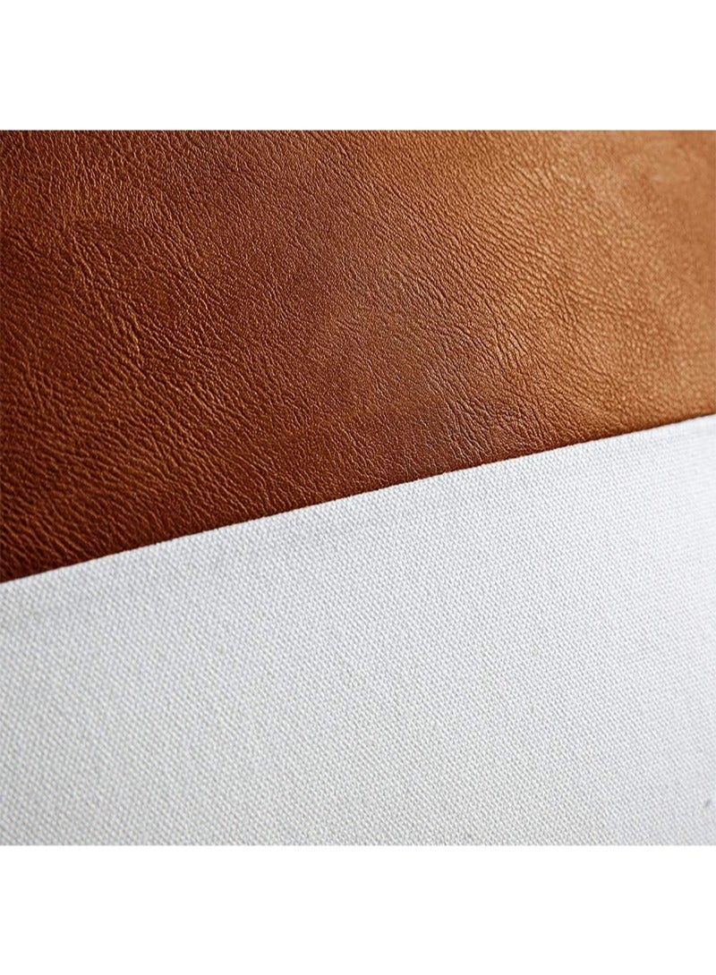 Aikanbo 45*45cm Pu Leather Throw Pillow Covers，Modern Leather/Cotton Decorative Pillowcases for Home Decor Bedroom Living Room Couch Bed Sofa（Brown + White, Excluding Pillow Core） - Image 4
