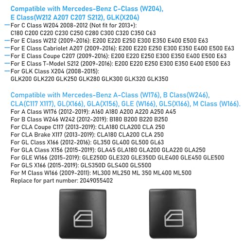 Jaronx Compatible with Mercedes Benz Window Button Covers, Power Window Control Switch Buttons for Mercedes Benz C-Class W204 C230 C280 C300 C350, E-Class W212,GLK-Class X204 GLK350 - Image 2