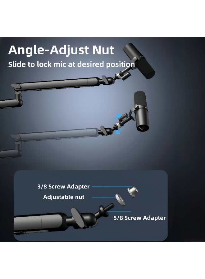 FlashHawk Microphone Boom Arm, Low Profile Adjustable Stick Microphone Arm Stand, for Podcast Streaming Gaming Studio - Image 2