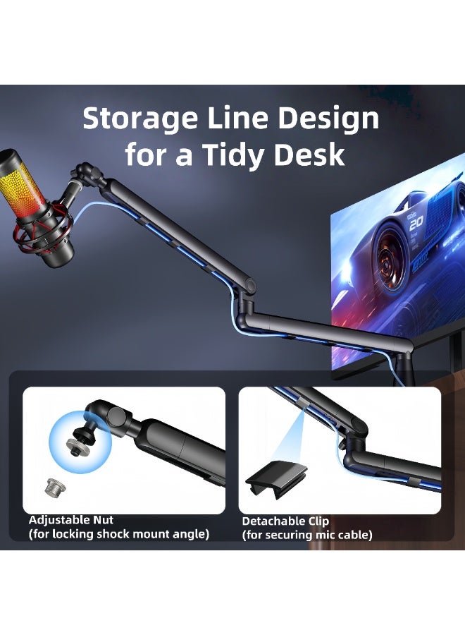FlashHawk Microphone Boom Arm, Low Profile Adjustable Stick Microphone Arm Stand, for Podcast Streaming Gaming Studio - Image 5