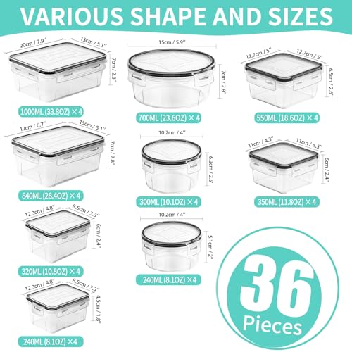 Skroam 72 piece Food Storage Containers Set with Airtight Lids (36 Containers & 36 Lids), Plastic Leak-Proof Kitchen Storage Containers for Pantry Organizers and storage - Meal Prep, Lunch Containers - Image 2