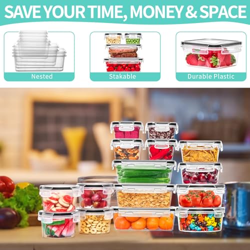 Skroam 72 piece Food Storage Containers Set with Airtight Lids (36 Containers & 36 Lids), Plastic Leak-Proof Kitchen Storage Containers for Pantry Organizers and storage - Meal Prep, Lunch Containers - Image 4