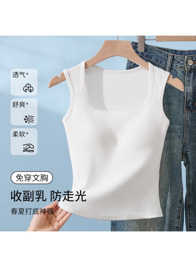 MIIOW Women'S Square Neck Camisole With Built-In Bra, Strappy Tank Top For Layering In Spring And Autumn - Image 4