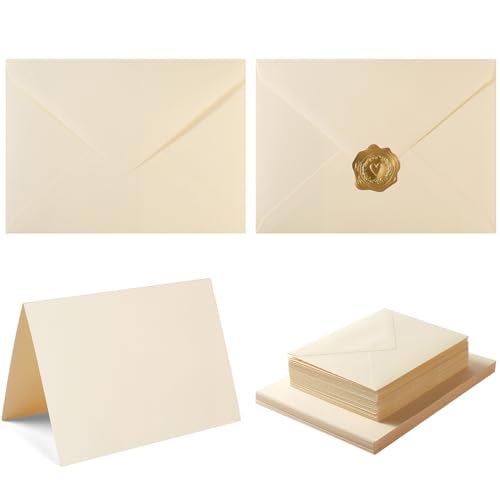 Toperd 50 Pack Cream A6 Envelopes with Cards 4x6 Thick Folded Cardstock and Gold Stickers for Greeting Cards, Wedding, Birthday, Invitations, Baby Showers (Cream, 4x6) - Image 1