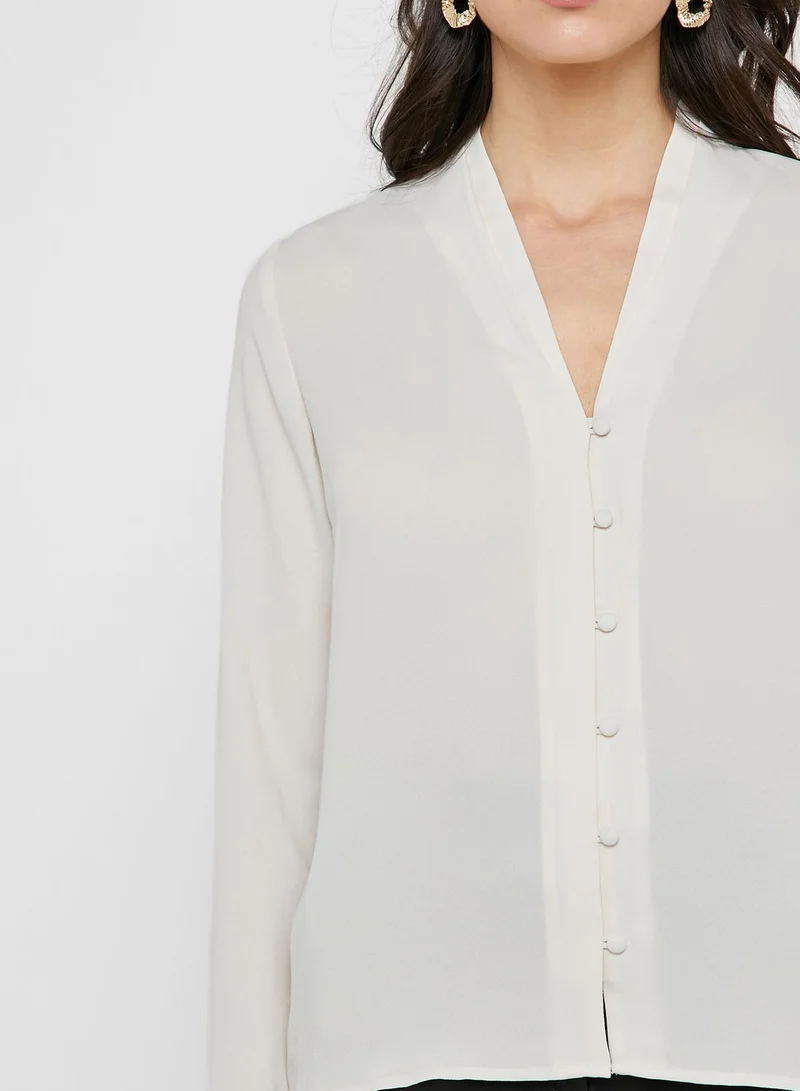 FOREVER 21 V-Neck Button Loop Top