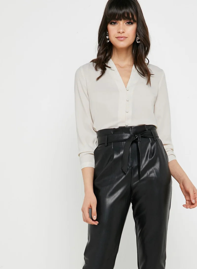 FOREVER 21 V-Neck Button Loop Top