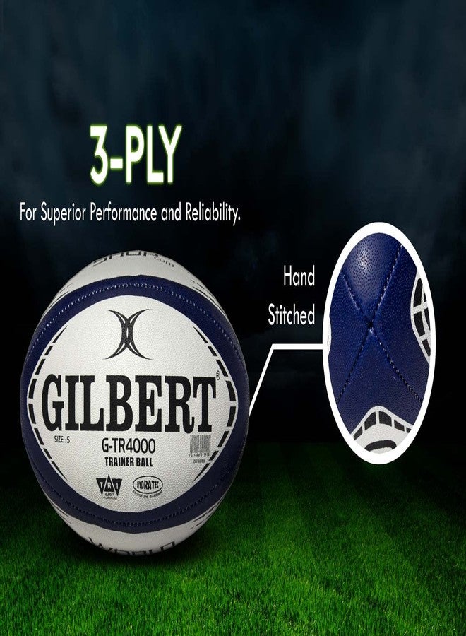 World Rugby Shop X Gilbert G-TR4000 Rugby Ball Size 4 - Durable Rugby Equipment - Triangular Surface Grip - 3 Ply Construction - Navy - Image 5