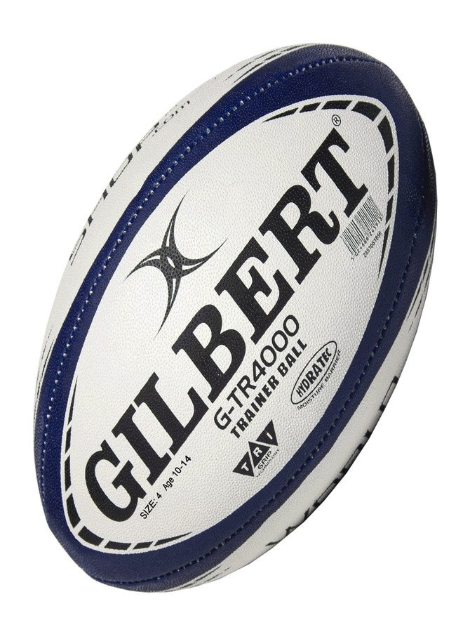 World Rugby Shop X Gilbert G-TR4000 Rugby Ball Size 4 - Durable Rugby Equipment - Triangular Surface Grip - 3 Ply Construction - Navy - Image 1