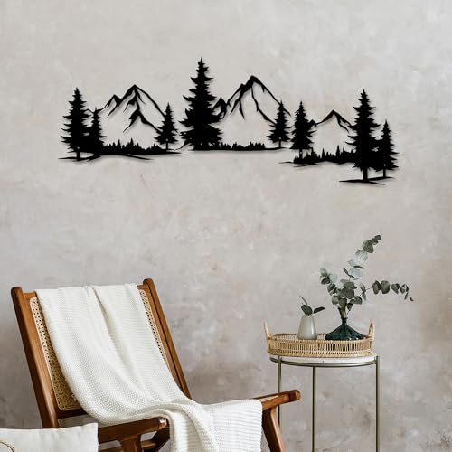 Xedatric 1535 4409 Inchs Mountain and Forest Metal Wall Decor Horizontal Wall Art Nature Landscape Large Metal Wall Art Evergreen Trees Forest Wall DecorHousewarming Gift - Image 1