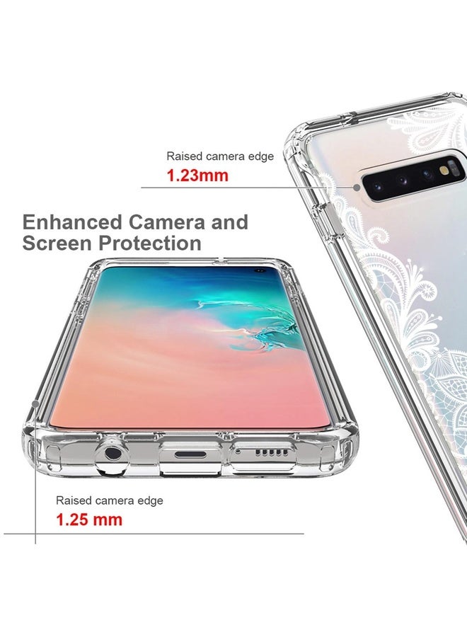Case Cover For Samsung Galaxy S10 PC+TPU Transparent Painted Phone Case(White Flower)