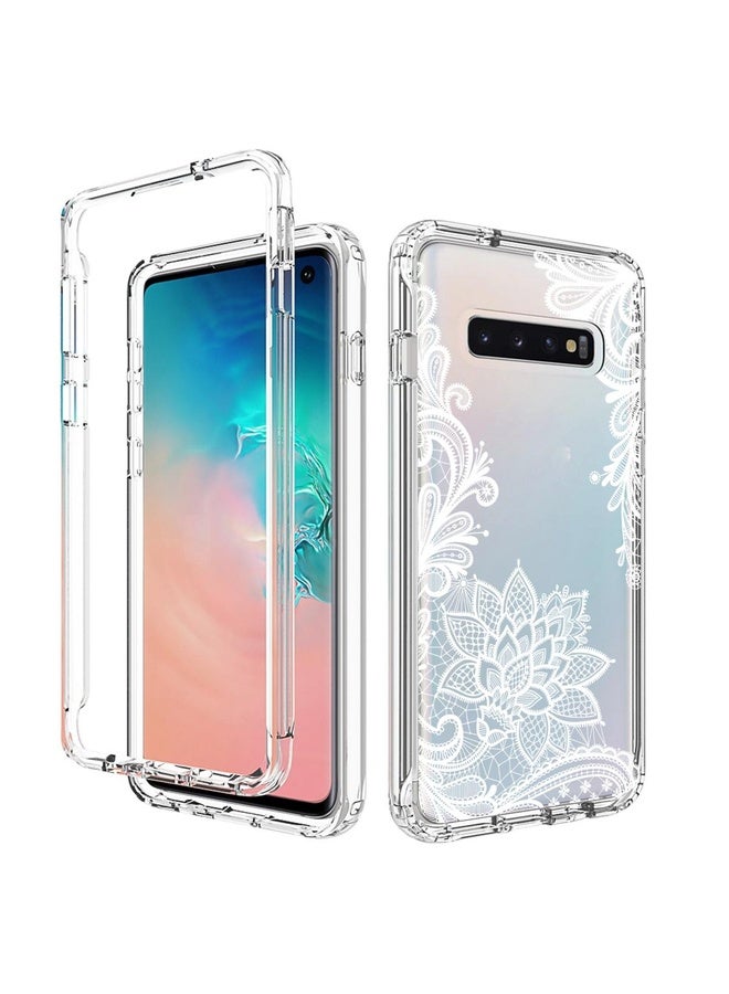 Case Cover For Samsung Galaxy S10 PC+TPU Transparent Painted Phone Case(White Flower)