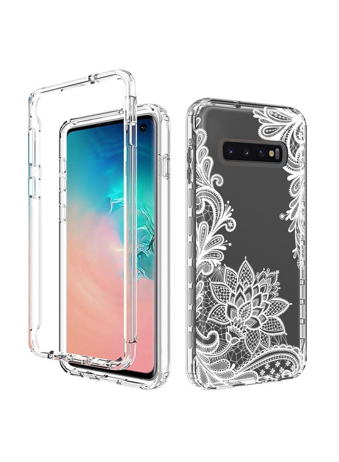 Case Cover For Samsung Galaxy S10 PC+TPU Transparent Painted Phone Case(White Flower)