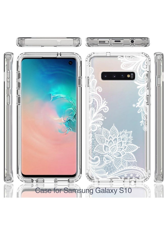 Case Cover For Samsung Galaxy S10 PC+TPU Transparent Painted Phone Case(White Flower)