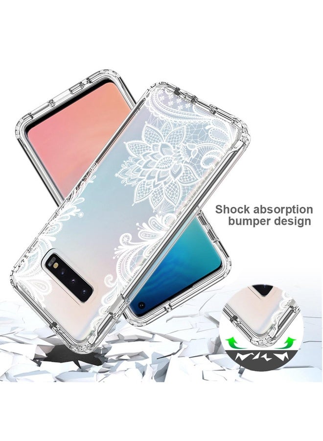 Case Cover For Samsung Galaxy S10 PC+TPU Transparent Painted Phone Case(White Flower)
