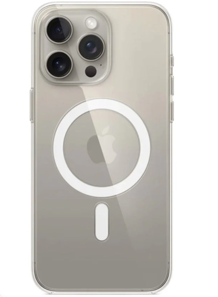 جراب لموبايل ايفون 15 برو ماكس ماج سيف شفاف يدعم الشحن اللاسلكي المغناطيسي، حماية ضد الصدمات، مقاوم للخدش لموبايل ايفون 15 برو ماكس - شفاف - Image 1