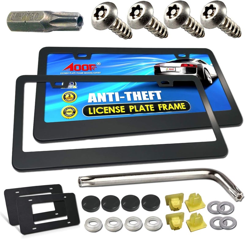 Aootf Anti-Theft License Plate Frame Kit with Stainless Steel Screws - Image 1