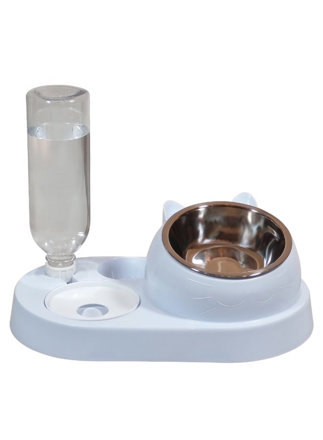 NNC PETS Dual bowl automatic feeder & water dispenser for Cats & Small dogs, Spill-proof food & water dispenser with Stainless steel bowl and Durable plastic, Easy to clean, 32.3 cm (LIGHT-BLUE) - Image 1