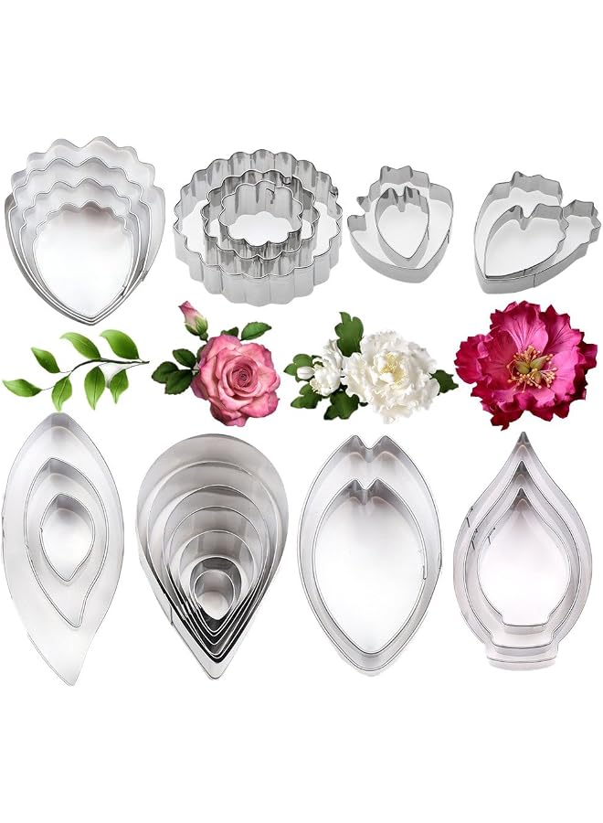 S-TOP 26pc Stainless Steel Gum Paste Flower & Leaf Cutter Set for Wedding, Birthday Cake Decorating - Image 1