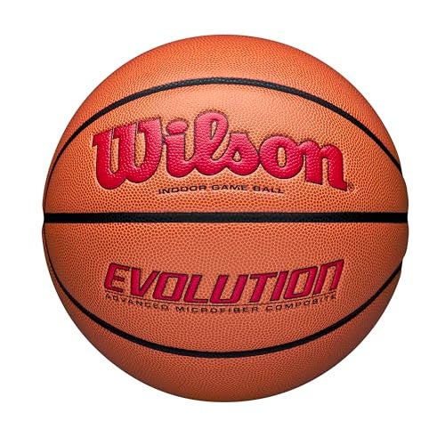 WILSON Evolution Indoor Game Basketball, Scarlet, Size 7 -29.5" - Image 1