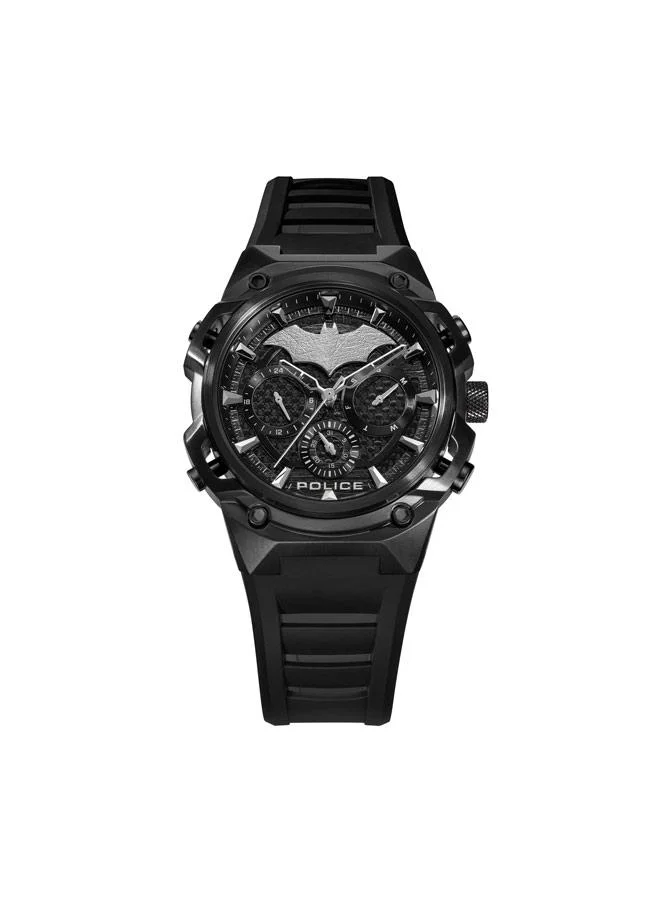 بوليس Crusader Black Carbon Dial Silicone Strap Multifunction Watch Set for Men, 46mm