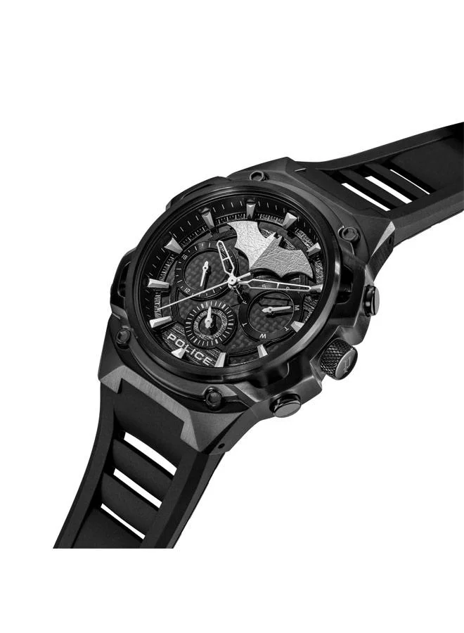 بوليس Crusader Black Carbon Dial Silicone Strap Multifunction Watch Set for Men, 46mm