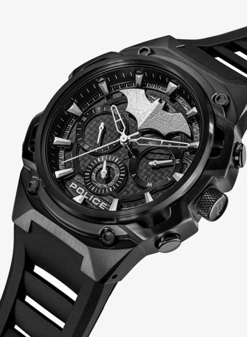 بوليس Crusader Black Carbon Dial Silicone Strap Multifunction Watch Set for Men, 46mm