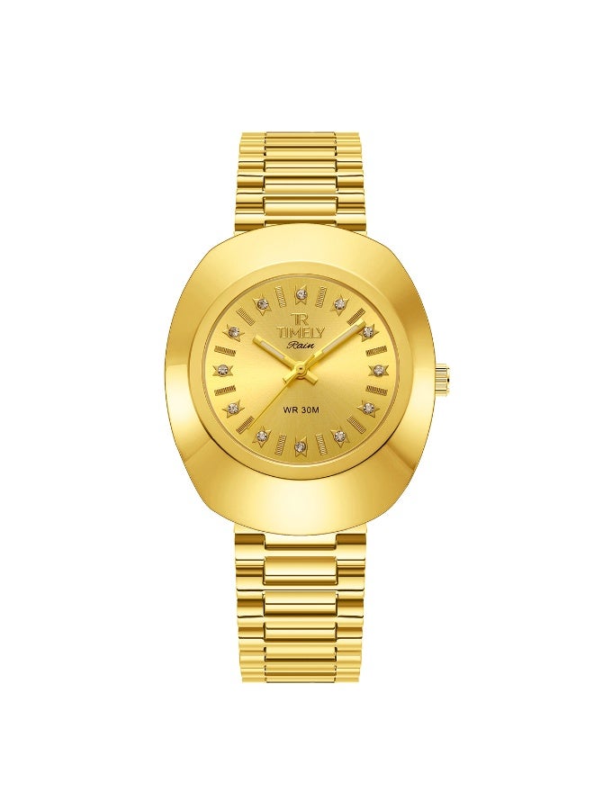 tr أمطار في الوقت المناسب ساعة يد كلاسيكية للرجال كوارتز بمينا ذهبي من الفولاذ المقاوم للصدأ - Image 1