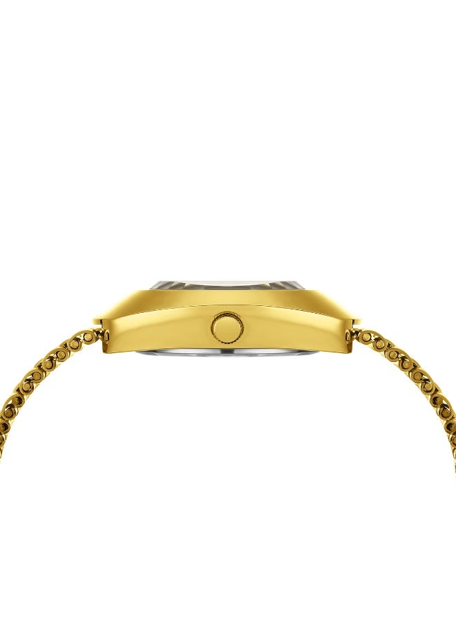 tr أمطار في الوقت المناسب ساعة يد كلاسيكية للرجال كوارتز بمينا ذهبي من الفولاذ المقاوم للصدأ - Image 3