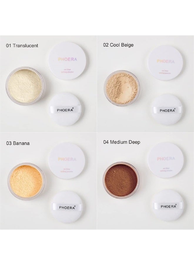 wenfeng 2 Pack PHOERA Setting Powder,Control Oil Brighten Skin Color Cover Blemish Whitening Face Setting Loose Powder,Helps Makeup Last Longer,Includes 2Pcs Velour Powder Puff (102 Cool Beige) - Image 1
