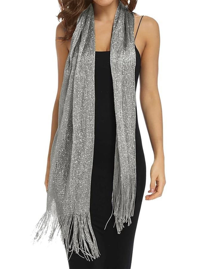 Rheane Sparkling Metallic Shawls and Wraps With Buckle for Evening Party Dresses Wedding, B. Silver (With Buckle), L - Image 3