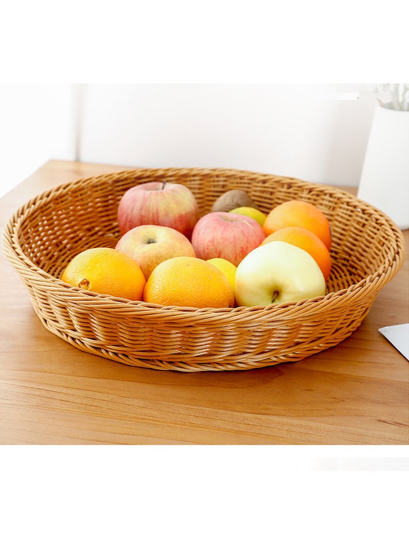 FFD Woven Basket Wicker Hand Woven Breathable Steamed Round Household Bread Frame Basket Kitchen Woven Rattan Storage Vegetable Fruit Set of 2pcs - Image 5